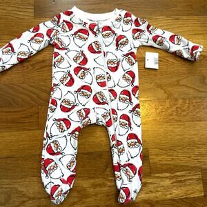 Sammy+Nat Baby NB Newborn White Red Santa Footed Onesie Pajama Christmas